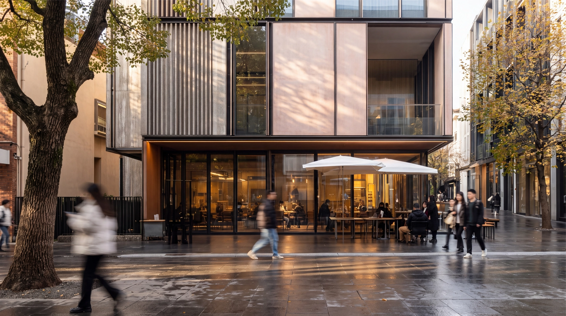 Commercial pedestrian street facade